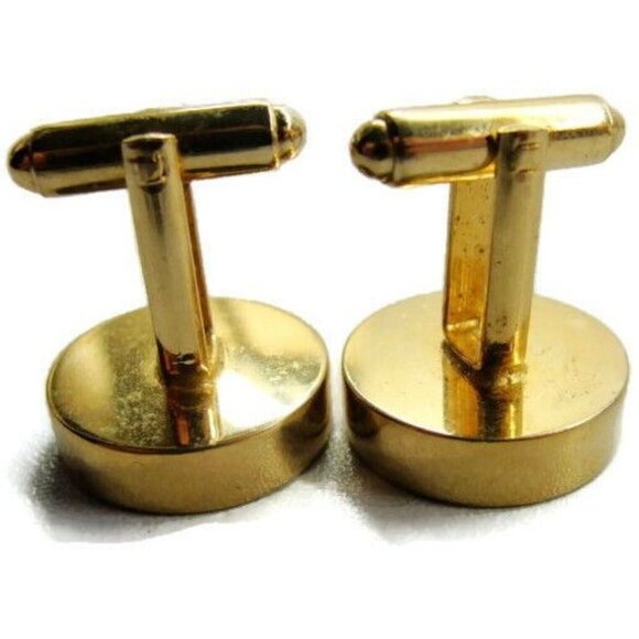 Shields Gold Tone Round Concave Cufflinks Tux Shirt Dress Suit Vintage - Picture 4 of 8